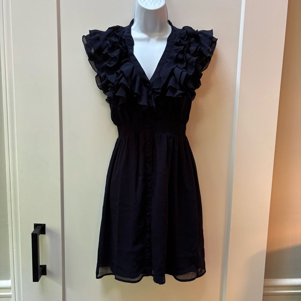 H&M navy Ruffle Front Button-Down Dress – Size 4